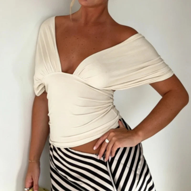 Lace-Up V Ruched Crop Top